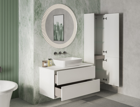 Тумба под умывальник Belux Джаз подвесная 100-02, белый глянцевый