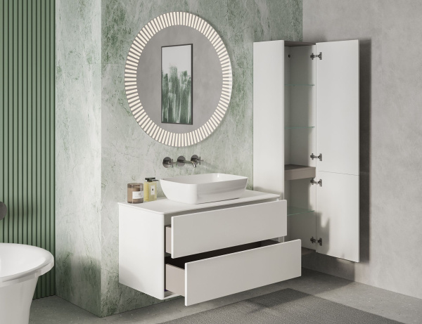 Тумба под умывальник Belux Джаз подвесная 100-02, белый глянцевый