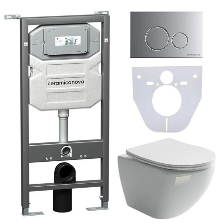 Сет 4 в 1: Инсталляция с кнопкой+унитаз+шумоизоляция Ceramicanova, CN4002_1001M_1000