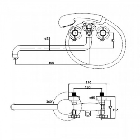 Смеситель для ванны Kaiser Cross 41055 Сhrome