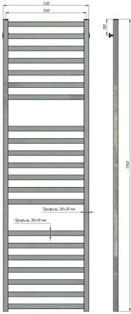 Полотенцесушитель водяной Stinox Prestige Luxe 500x1800, нижнее подключение, черный матовый, 1/2" ВР (внутренняя резьба), 21 перекладина