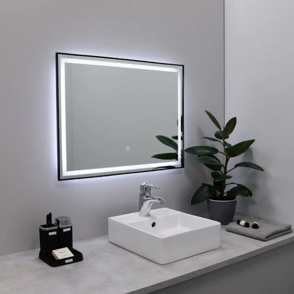 Зеркало с подсветкой LED Fixsen FX-2100B прямоугольное 100х80 см, черное