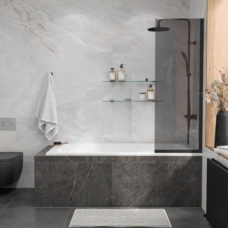 Стеклянная перегородка, шторка на борт ванны Reflexion RX14050TBL-04 140х50см фиксированная, тонированное закаленное стекло 8мм, черный профиль