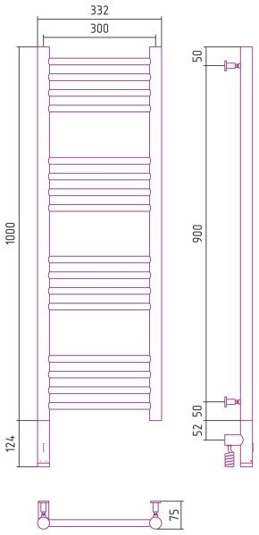 Полотенцесушитель Сунержа Богема 3.0 1000x300 левый, прямая перемычка 00-5804-1030