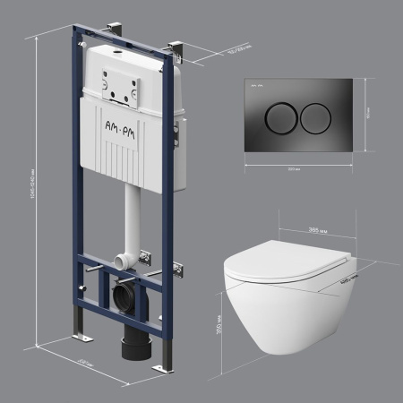 IS100138.701700 Инсталляция MasterFit с клавишей L черн мат с подвесным унитазом Spirit V2.0 FlashClean с сиденьем м