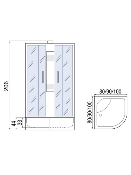 Душевая кабина МОНОМАХ МОНОМАХ Б/К 90/44 С МЗ 900х900х2060мм