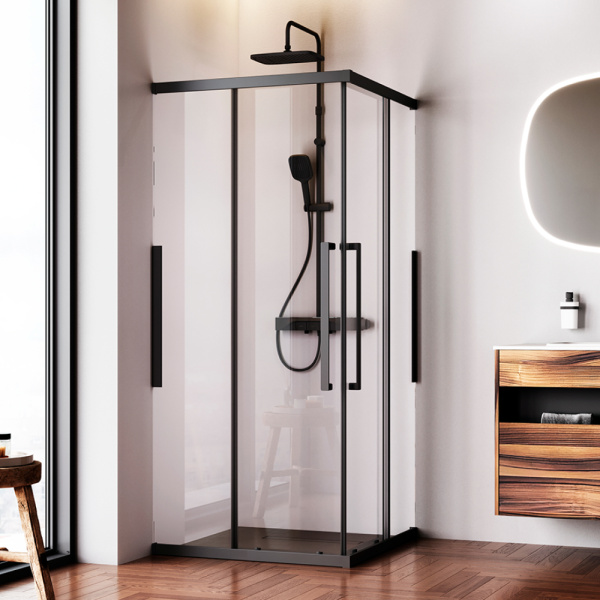 W84G-403-9090-BТ Душевое ограждение AM.PM Func Square Slide 90х90, черный, прозрачное