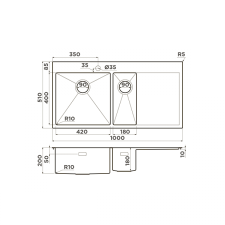 Кухонная мойка Omoikiri Akisame 100-2-LG-L нержавеющая сталь светлое золото 4973089