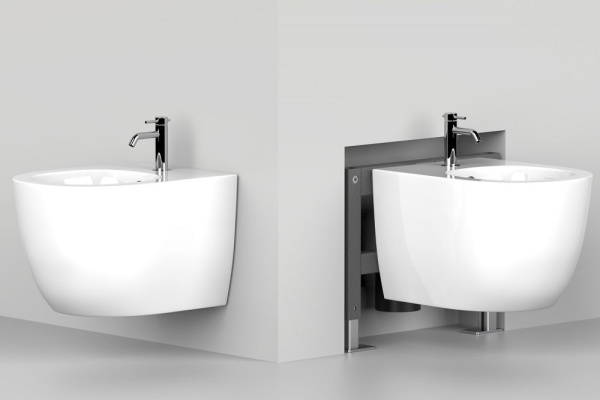 Комплект ABBER унитаз AC1100 белый с инсталляцией AC0105 и кнопкой AC0121 хром, биде AC1150 с инсталляцией AC0101P