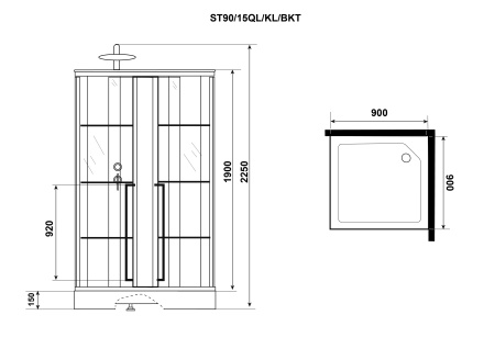 Душевая кабина Niagara Standart ST90/15QL/KL/BKT (90х90х225) низкий поддон(15см),черный,стекло прозрачное