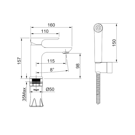 Смеситель для раковины с гигиеническим душем Raglo R03.12, хром