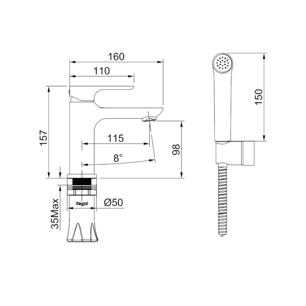 Смеситель для раковины с гигиеническим душем Raglo R03.12, хром
