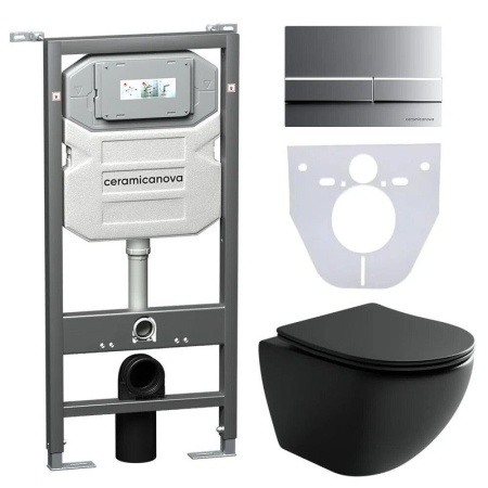 Сет 4 в 1: Инсталляция с кнопкой+унитаз+шумоизоляция Ceramicanova, CN4002MB_1002B_1000