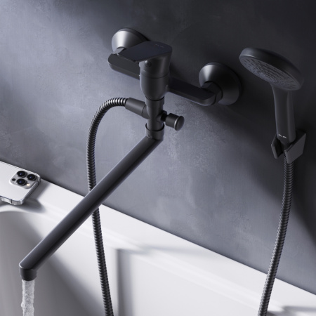 F90A90122 Gem, Смеситель для ванны и душа AM.PM, излив 325 мм, душевой набор, черный