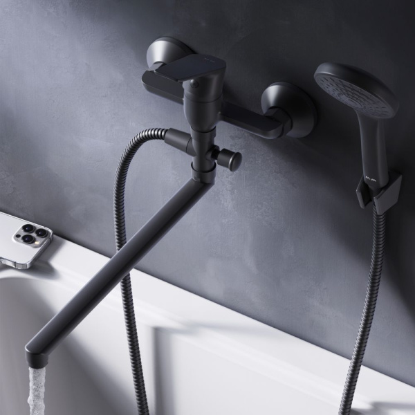 F90A90122 Gem, Смеситель для ванны и душа AM.PM, излив 325 мм, душевой набор, черный