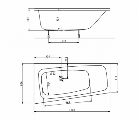 Акриловая ванна Kolo Split XWA1651000 150х80 левая