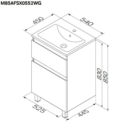 M85AFSX0552WG X-Joy База под раковину AM.PM, напольная, 55 см, 2 ящика, белый глянец