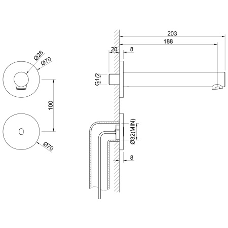 Встраиваемый сенсорный смеситель для раковины TIMO Saona 2373/17SM, матовое золото