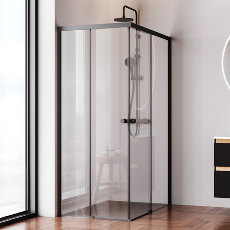 W94G-403-120280-BT1K X-joy Душевое ограждение AM.PM прямоугольное,раздвиж.двери 120x80 черный мат.