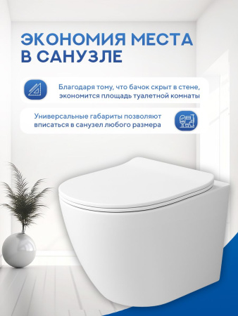 Унитаз подвесной безободковый Amore di Mare Delio Tornado P203MW-T Matte White, овальный белый матовый, антивсплеск, фарфор, быстросъемное сиденье дюропласт с микролифт, антибактериальное покрытие