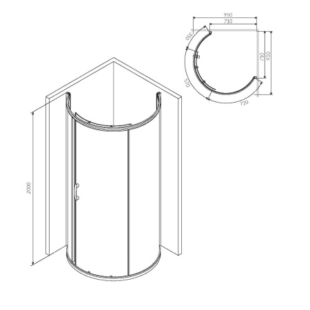 W83UG-333-095CG Like Round 95 Душевое ограждение AM.PM 95x95, стекло тонированное, профиль хром глянцевый