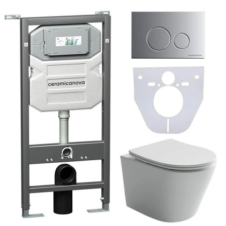Сет 4 в 1: Инсталляция с кнопкой+унитаз+шумоизоляция Ceramicanova, CN6000_1001M_1000