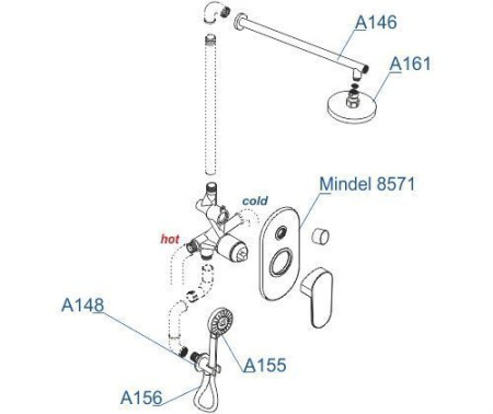 A85155 Встраиваемый комплект для душа WasserKRAFT с верхней душевой насадкой и лейкой