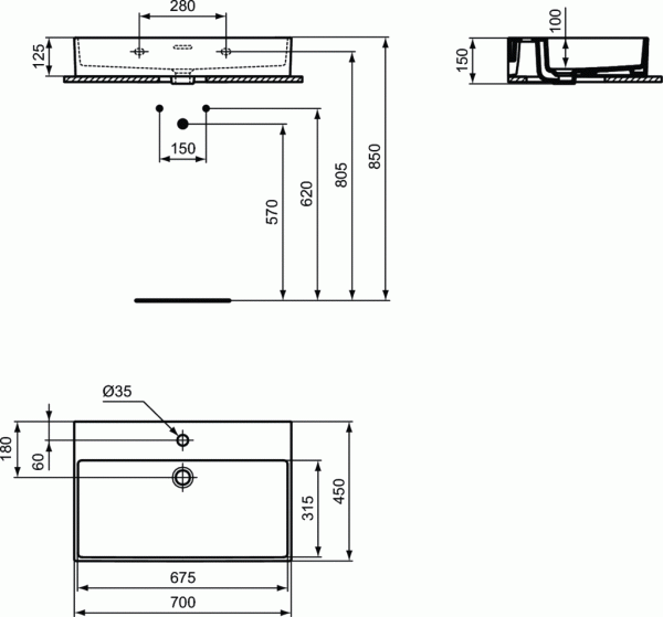 Умывальник Ideal Standard Extra T372801 70 см