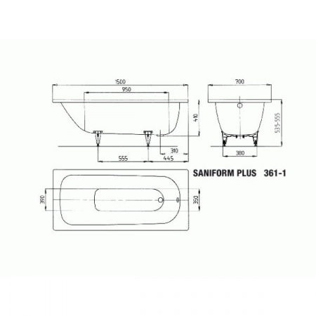 Стальная ванна Kaldewei SANIFORM PLUS 150х70х41 (361-1) с самоочищающимся покрытием и антислипом с ножками