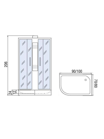 Душевая кабина МОНОМАХ МОНОМАХ Б/К 90/70/24 МЗ R 900х700х2060мм