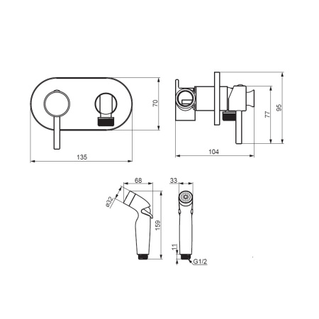 212000300 Option Смеситель Damixa монтируемый в стену, с гигиеническим душем, чёрный