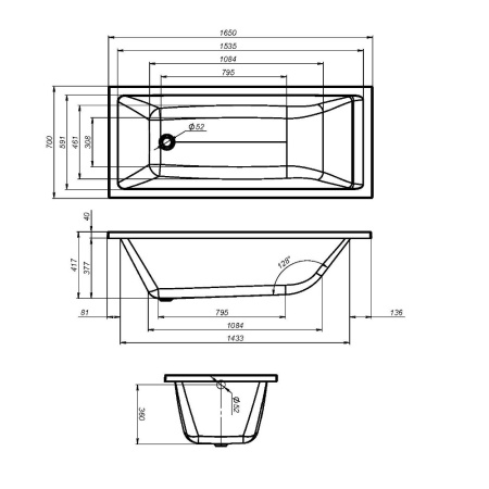 W93A-165-070W-A Gem Ванна акриловая AM.PM 165х70 см
