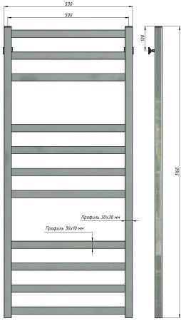 Полотенцесушитель водяной Stinox Prestige Luxe 500x1200, нижнее подключение, хром, 1/2" ВР (внутренняя резьба), 12 перекладин