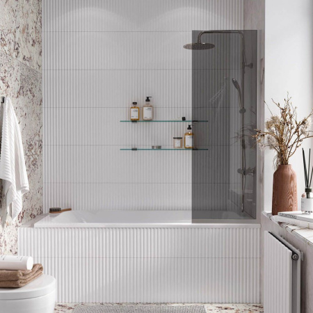 Стеклянная перегородка, шторка на борт ванны Reflexion RX14050TСR-10 140х50см фиксированная, тонированное закаленное стекло 8мм, хромированный профиль