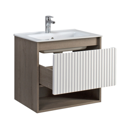 Тумба под умывальник Belux подвесная Долли 60-01 Белый глянцевый / Дуб Денвер