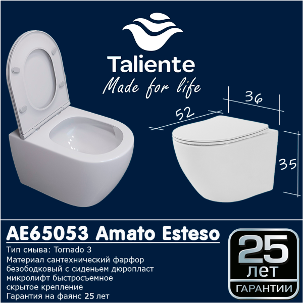 Унитаз Taliente Amato Esteso T3 AE65053 подвесной