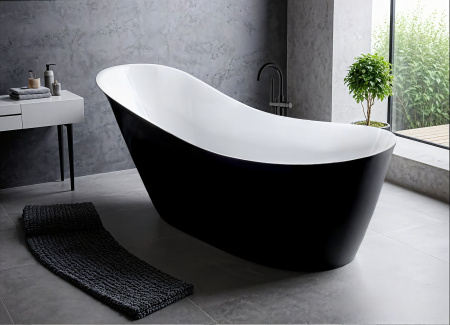 Ванна GLORIA170GMB акриловая (1700x750x720) отдельностоящая, черная матовая снаружи, белая внутри со сливом-переливом Ceruttispa