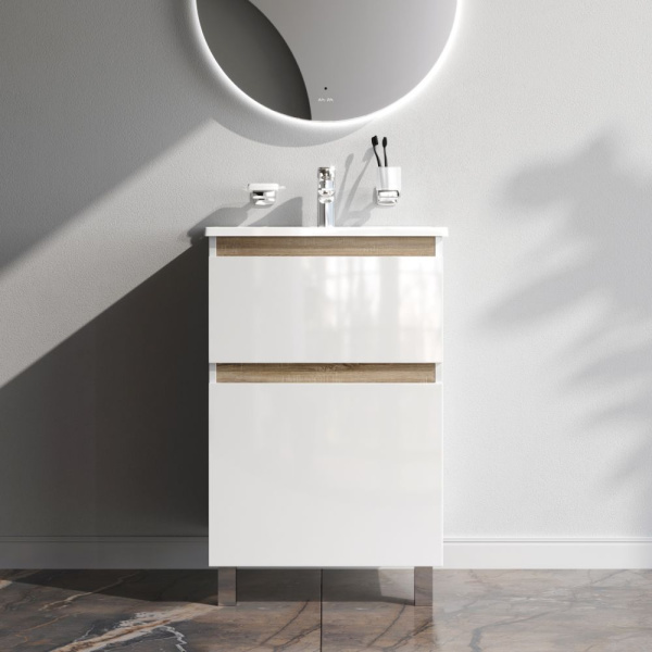 M85AFSX0552WG X-Joy База под раковину AM.PM, напольная, 55 см, 2 ящика, белый глянец