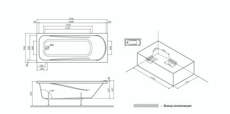 Ванна акриловая AM.PM Sense W75A-170-070W-KL 170х70 см, с каркасом, со сливом-переливом