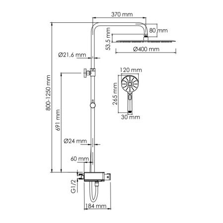 Душевая система WasserKRAFT A113.117.127.CH Thermo с термостатическим смесителем