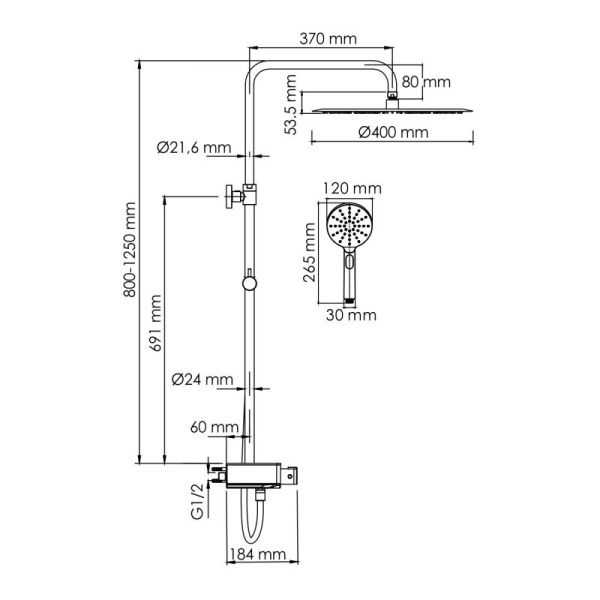 Душевая система WasserKRAFT A113.117.127.CH Thermo с термостатическим смесителем