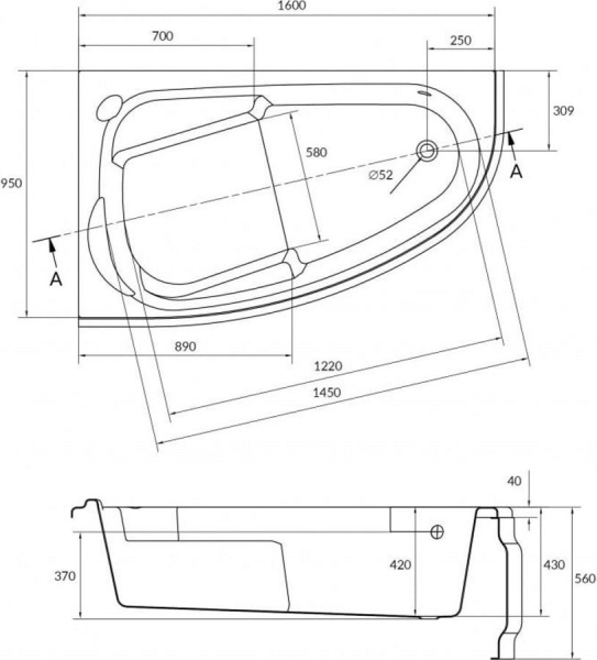 Акриловая ванна Cersanit Joanna 160x95 L WA-JOANNA*160-L-W