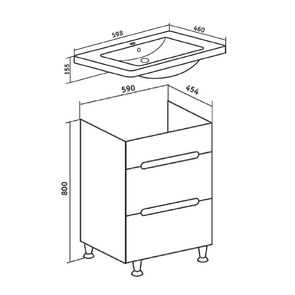 Тумба под раковину Runo напольная 2 ящика (под умывальник Omega 60) Парма 60 (00000001139)