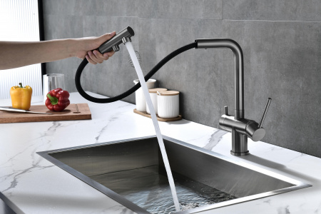 Смеситель для кухни Paulmark SERPENTINE Se213222-GM, вороненая сталь