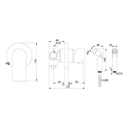 477510000 Apollo Смеситель Damixa монтируемый в стену с гигиеническим душем, хром