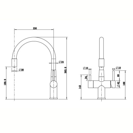Смеситель Reflexion Lago RX9902BL для кухни с гибким изливом и подключением к фильтру, оружейная сталь