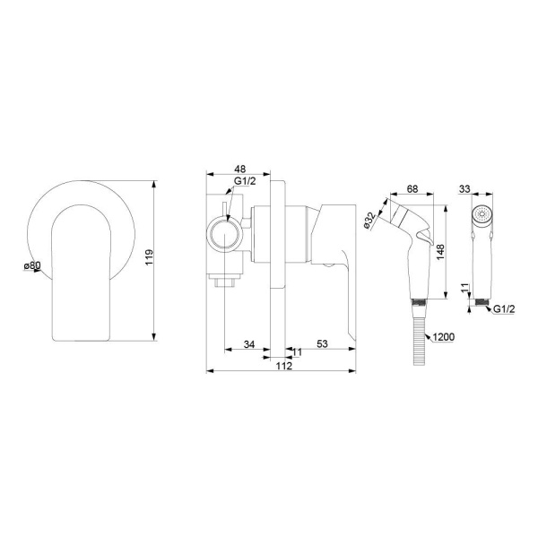 477510300 Apollo Смеситель Damixa монтируемый в стену с гигиеническим душем, черный