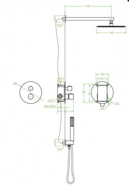 Душевая система Laveo Pretto BAO_701P скрытого монтажа черный