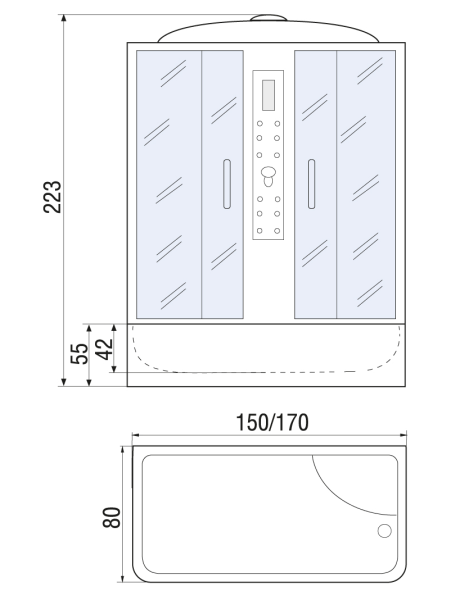 Душевая кабина River DUNAY 170/80/55 ТН 1700х800х2230мм