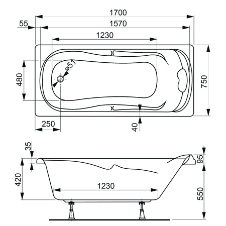 Акриловая ванна VAGNERPLAST CHARITKA 170x75